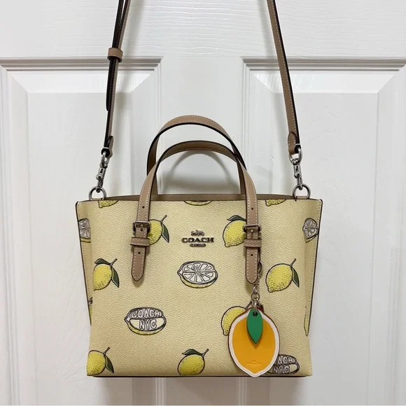 Coach Mollie 25 Special Edition Lemon Print Coated Canvas Leather Tote NWOT - Picture 7 of 13